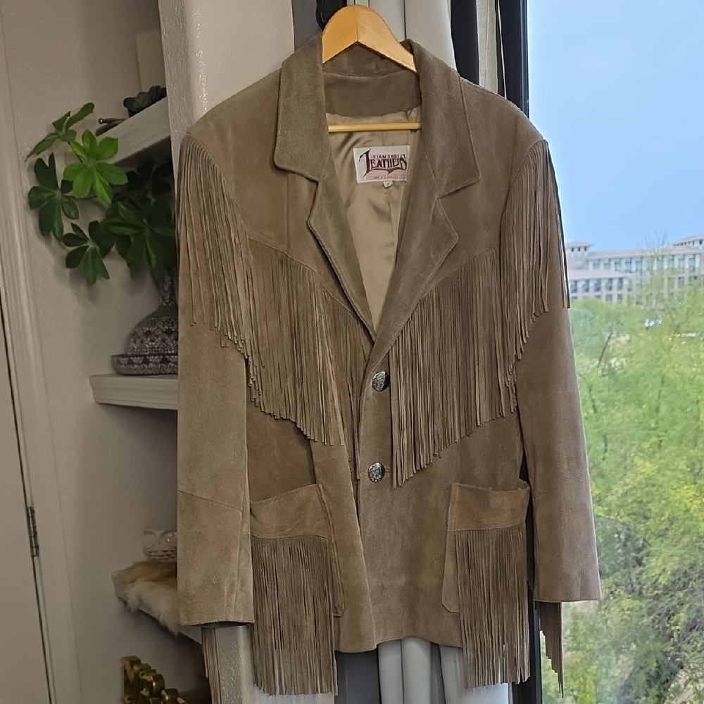 Vintage Fringe Suede Blazer Jacket - Taupe